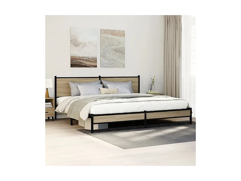 Estrutura de cama sem colchão 200x200cm metal carvalho sonoma