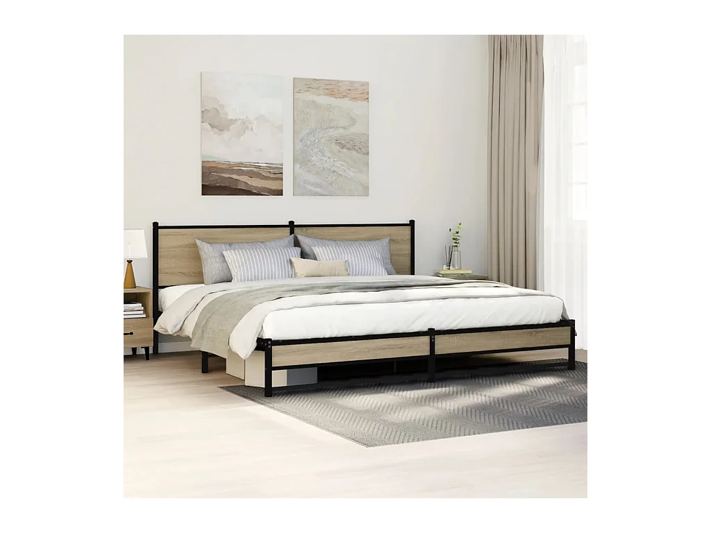 Cadre de lit en métal sans matelas chêne sonoma 200x200 cm