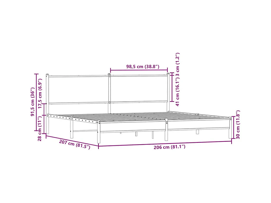 Cadre de lit en métal sans matelas chêne sonoma 200x200 cm