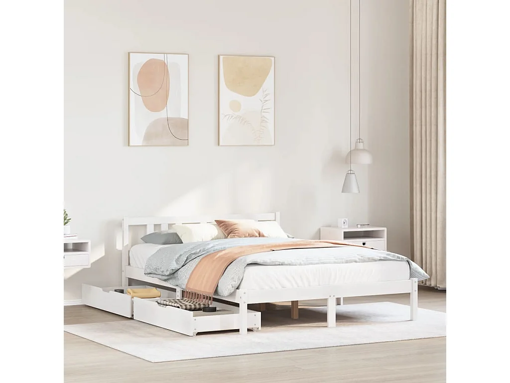 Letto senza Materasso Bianco 160x200 cm Legno Massello di Pino