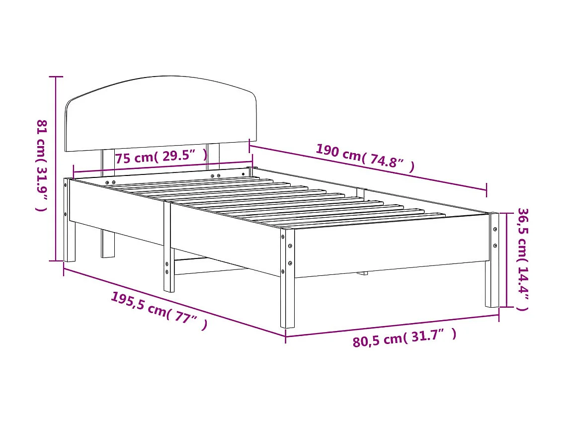 Cadre de lit sans matelas cire marron 75x190 cm bois pin massif