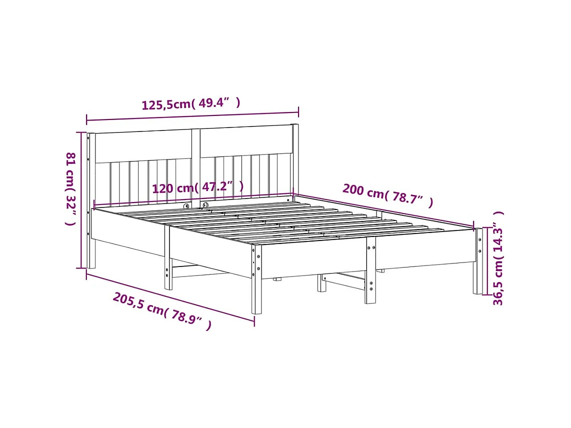 Cadre de lit sans matelas 120x200 cm bois de pin massif