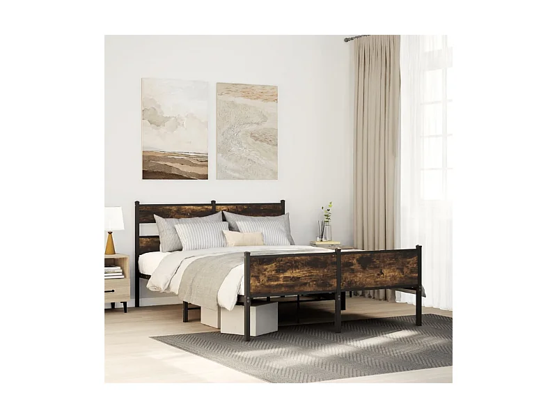 Cadre de lit sans matelas chêne fumé 140x190 cm bois ingénierie