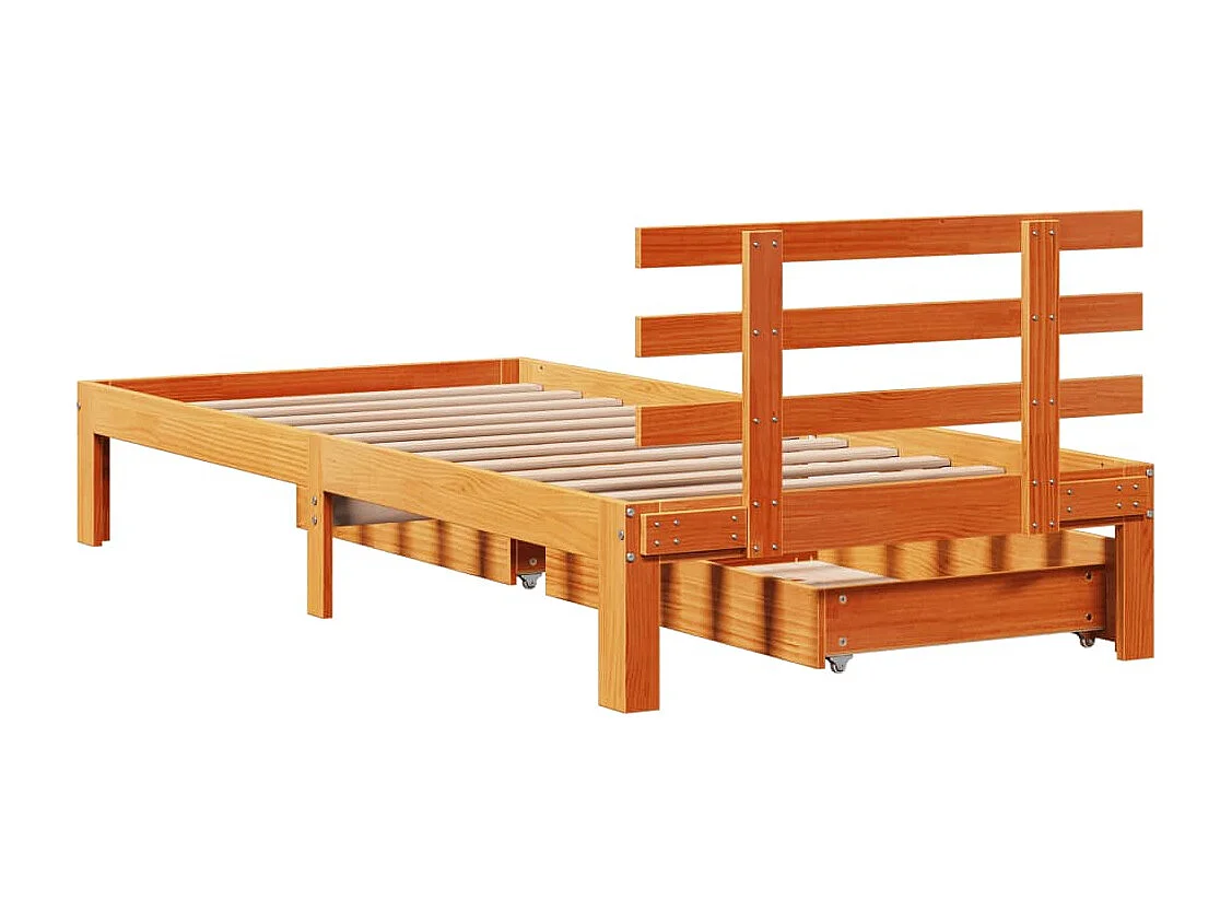 Cadre de lit avec tiroirs sans matelas cire marron 75x190 cm