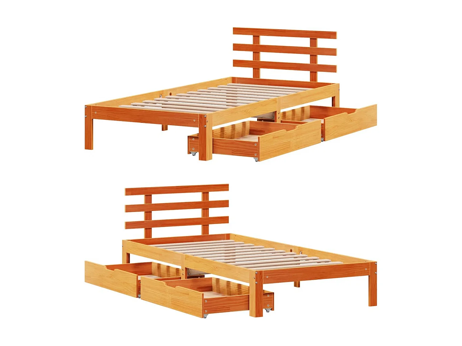 Cadre de lit avec tiroirs sans matelas cire marron 75x190 cm