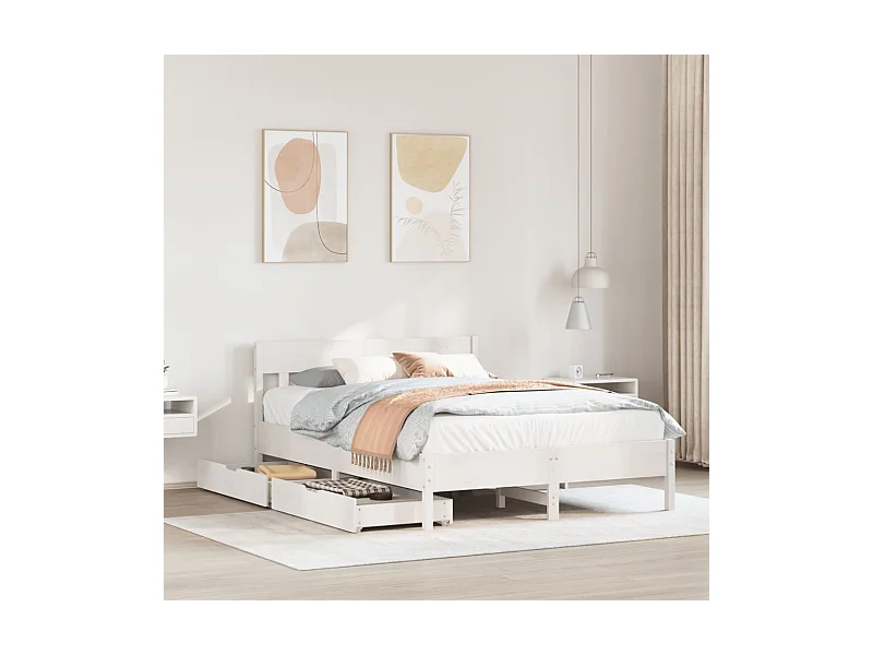 Bedframe zonder matras massief grenenhout wit 140x200 cm