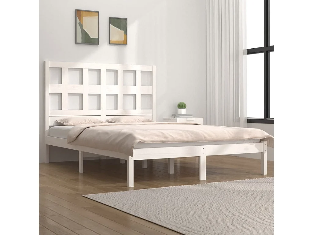 Cadre de lit sans matelas blanc 150x200 cm bois de pin massif