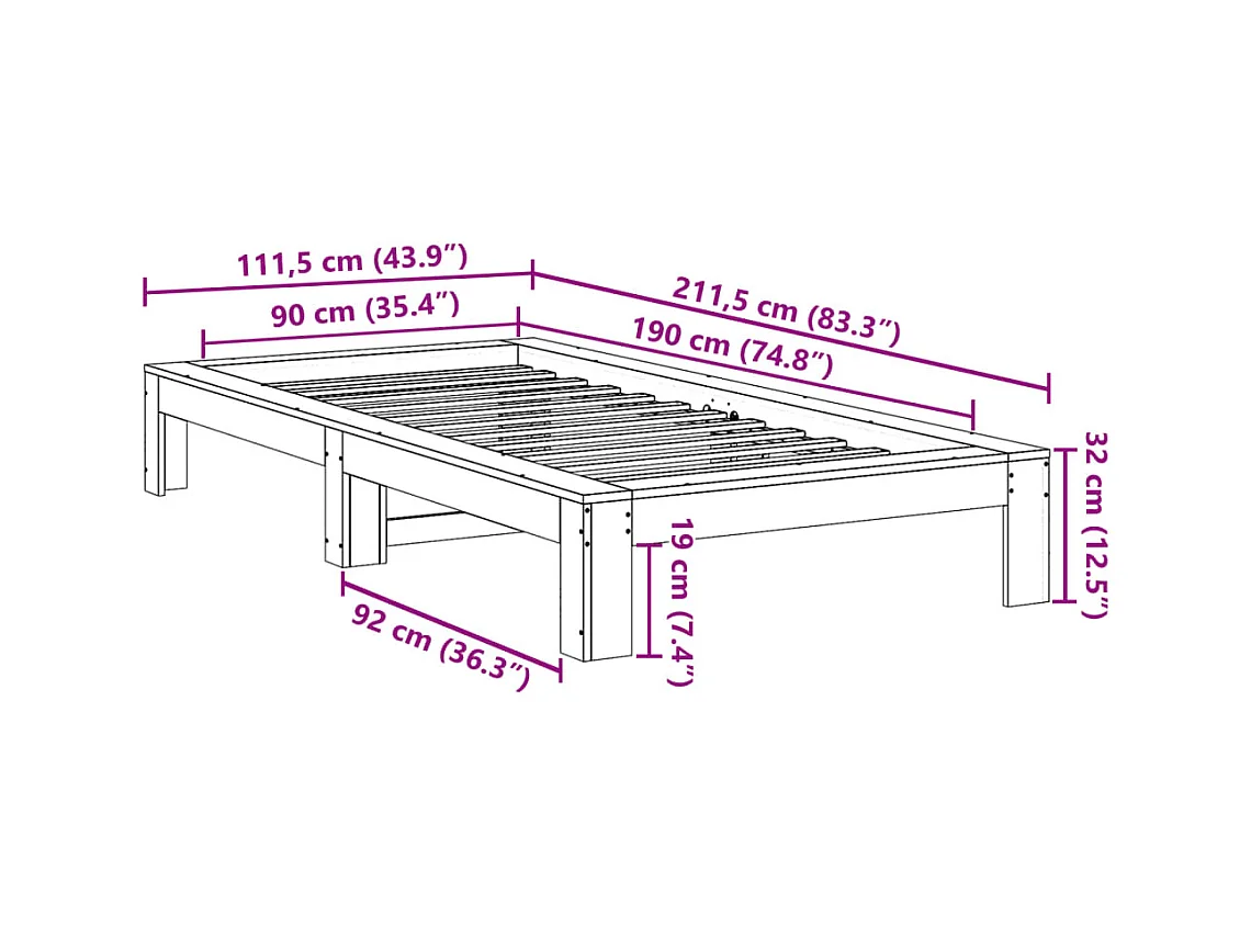 Letto senza Materasso Marrone Cera 90x190 cm in Legno di Pino