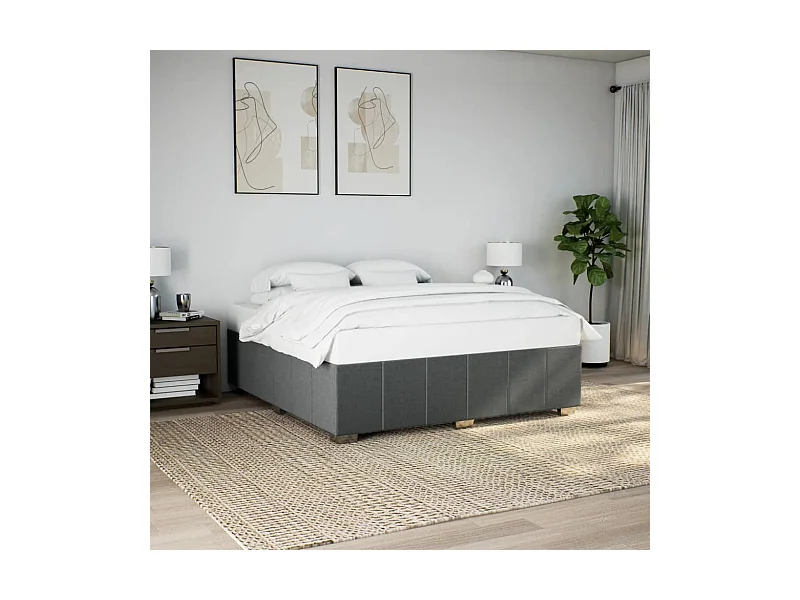 Estrutura de cama sem colchão 200x200 cm tecido cinzento-escuro