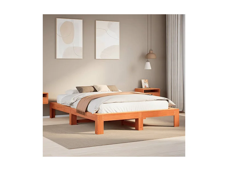 Letto senza Materasso Marrone Cera 160x200 cm in Legno di Pino