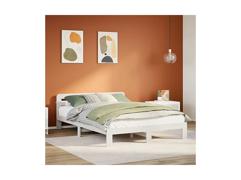 Cadre de lit sans matelas blanc 160x200 cm bois de pin massif