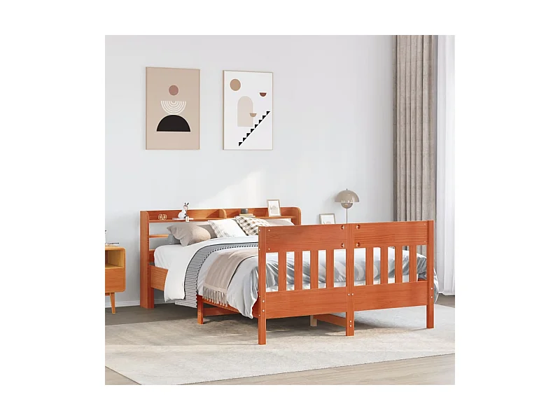 Cadre de lit sans matelas cire marron 135x190cm bois pin massif