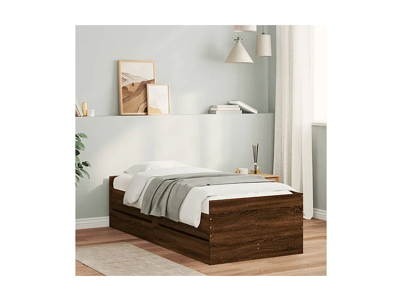 Cadre de lit avec tiroirs sans matelas chêne marron 90x190 cm
