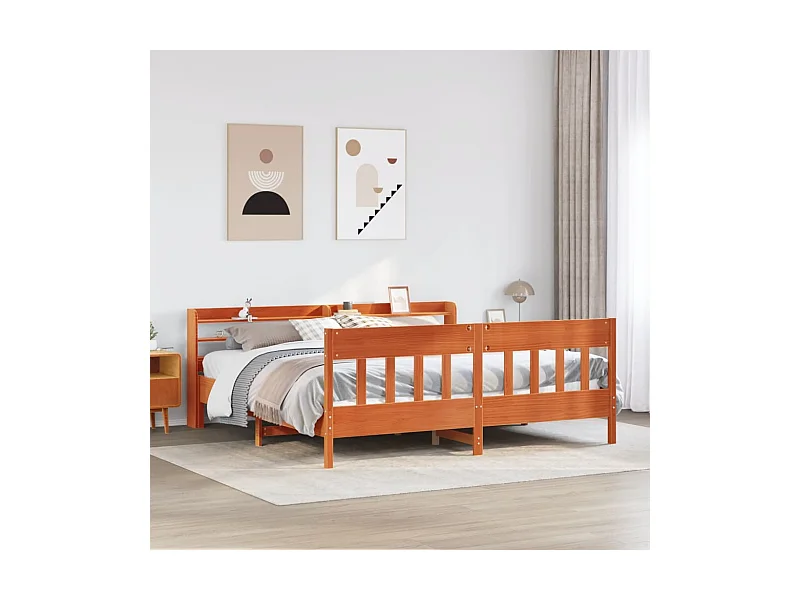 Cama sem colchão 180x200 cm pinho maciço castanho-mel