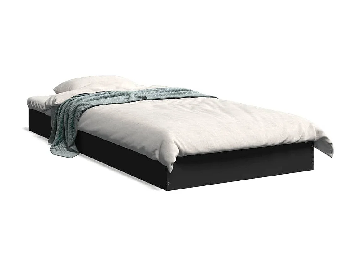 Cadre de lit sans matelas noir 75x190 cm bois ingénierie