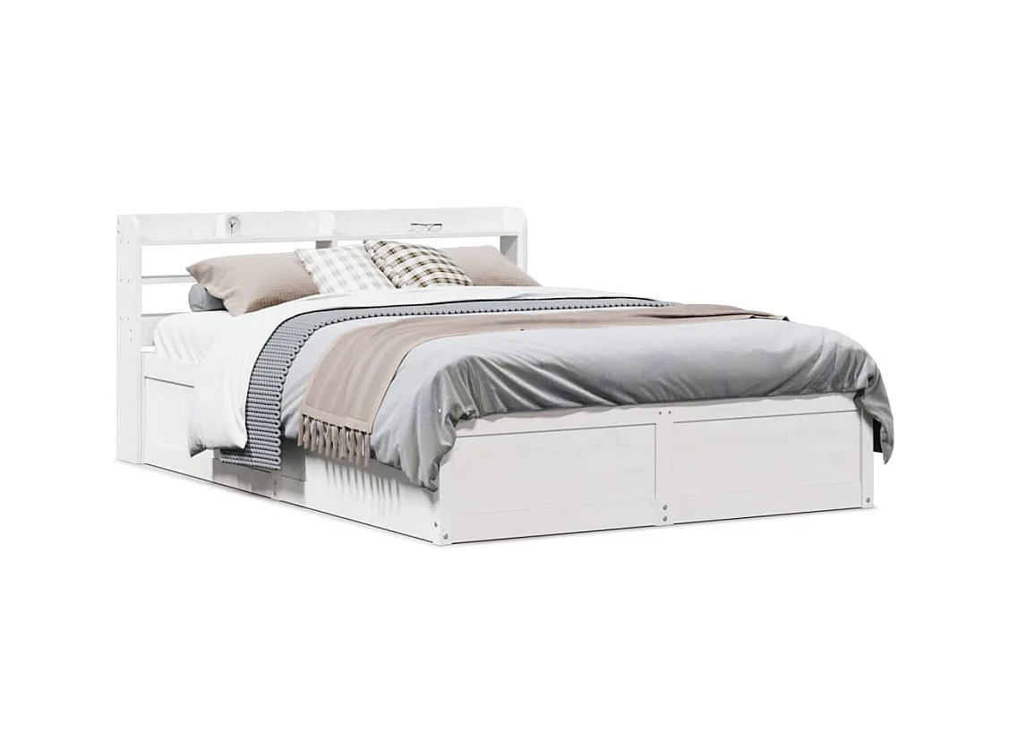 Cadre de lit avec tête de lit blanc 160x200 cm bois pin massif