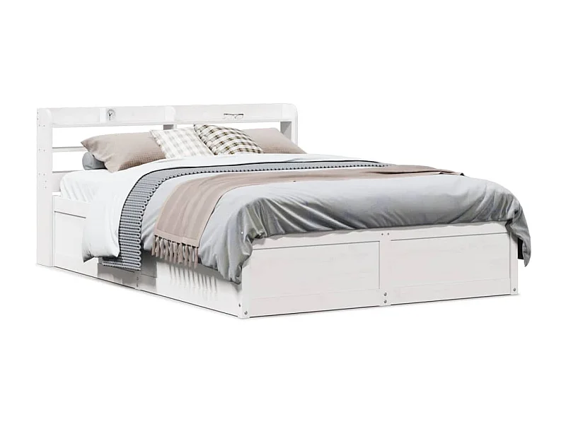 Estrutura de cama com cabeceira 160x200 cm pinho maciço branco
