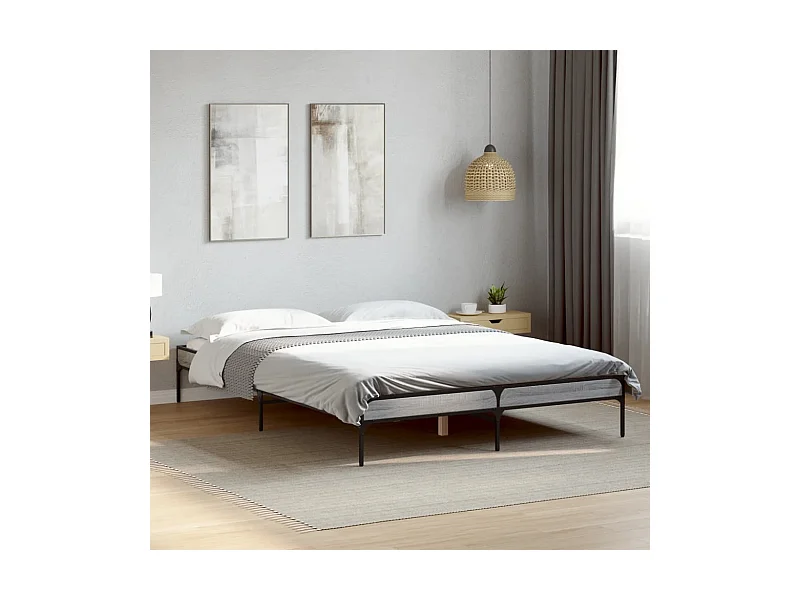 Estructura cama madera ingeniería metal gris Sonoma 120x190 cm