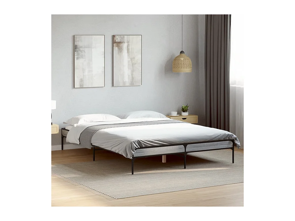Estructura cama madera ingeniería metal gris Sonoma 120x190 cm