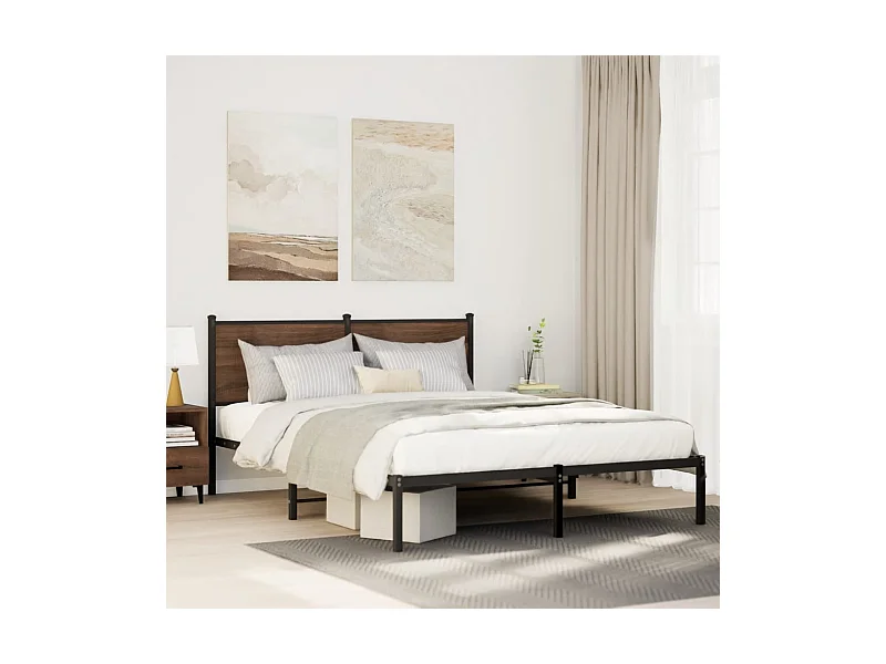 Estrutura de cama sem colchão 150x200 cm metal carvalho fumado