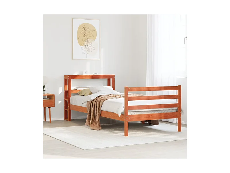 Cama sem colchão 75x190 cm madeira de pinho maciça castanho-mel