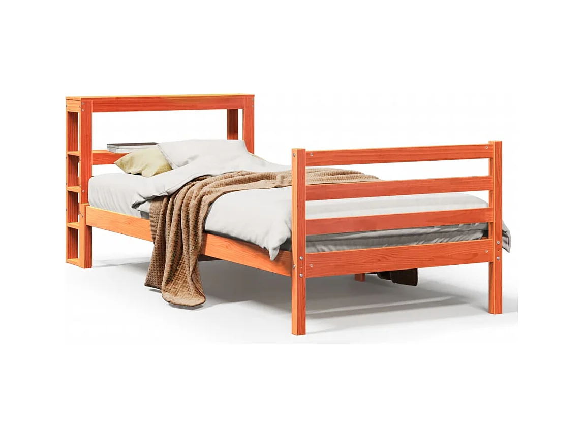 Cadre de lit sans matelas cire marron 75x190 cm bois pin massif