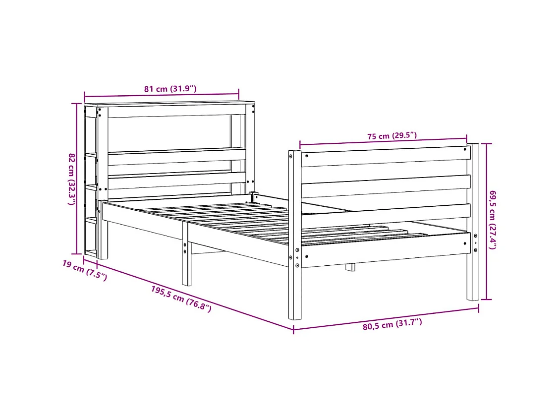 Cadre de lit sans matelas cire marron 75x190 cm bois pin massif