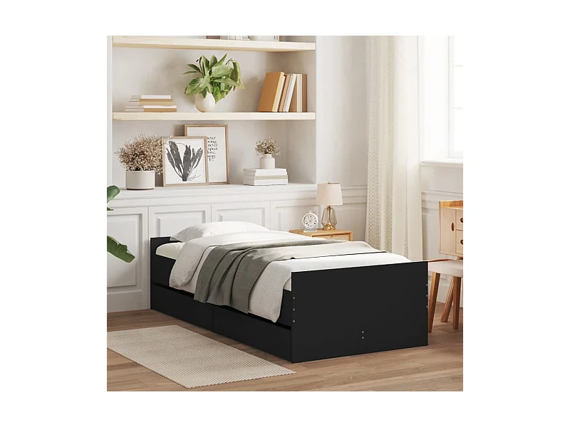 Cadre de lit avec tiroirs sans matelas noir 90x200 cm