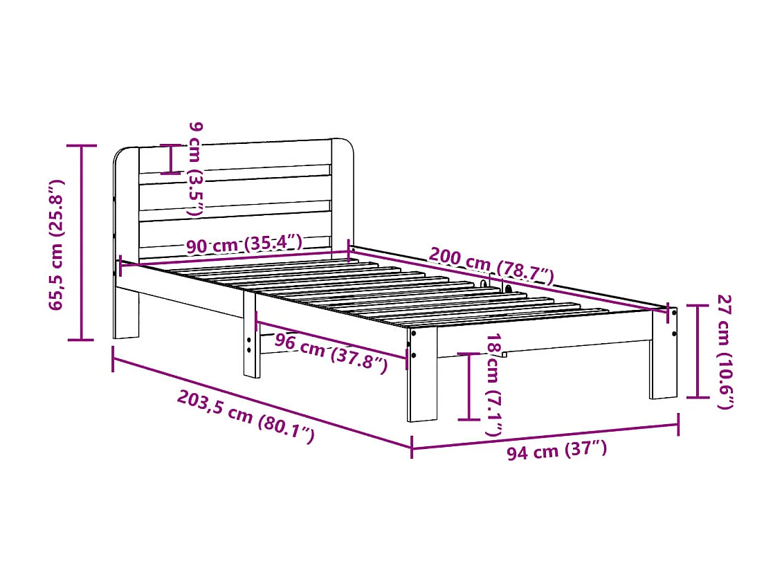 Cadre de lit sans matelas 90x200 cm bois de pin massif