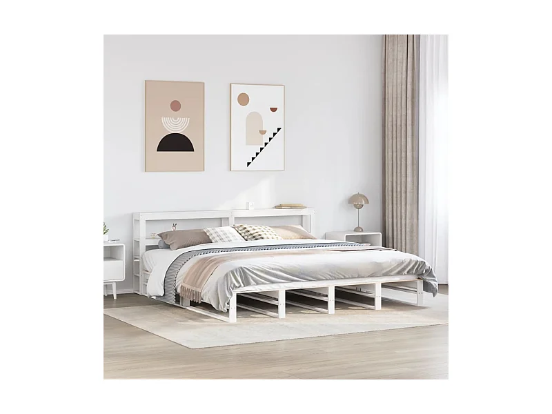 Giroletto con Testiera Bianco 200x200 cm Legno Massello di Pino