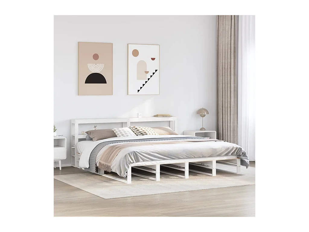 Giroletto con Testiera Bianco 200x200 cm Legno Massello di Pino