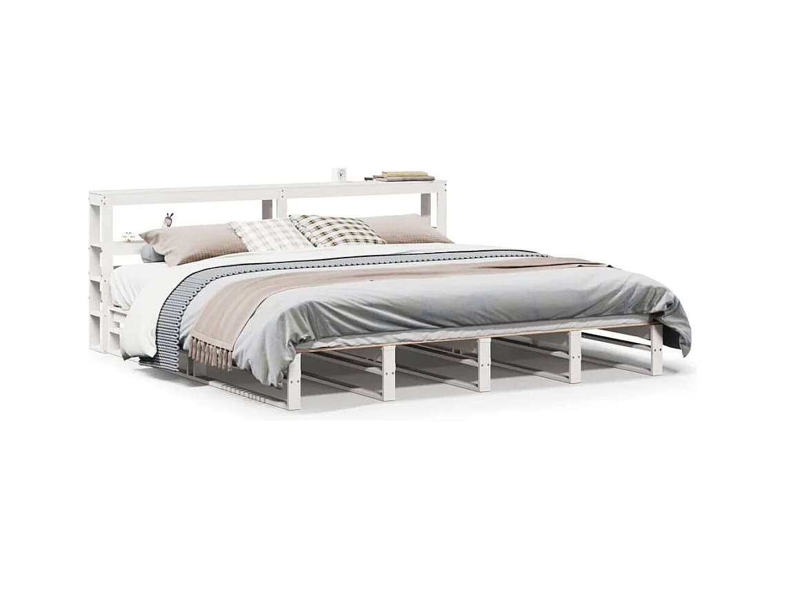 Cadre de lit sans matelas blanc 200x200 cm bois massif de pin