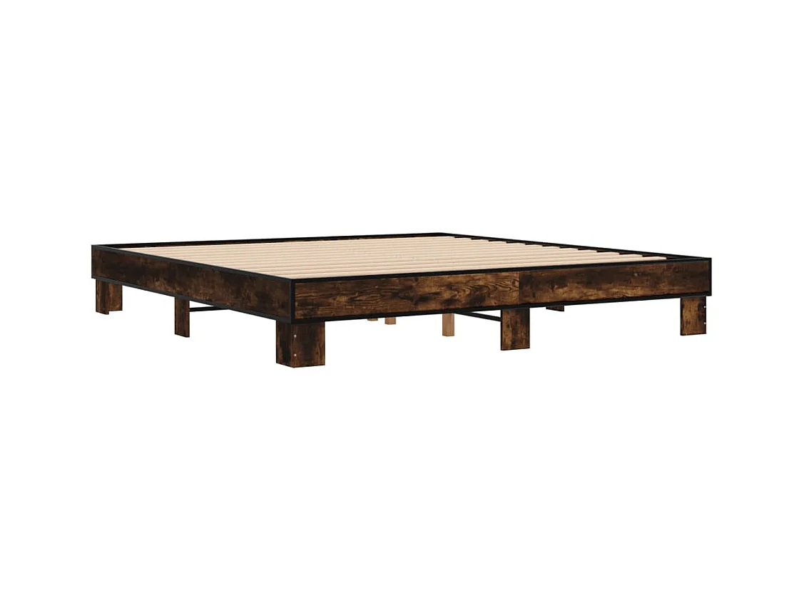 Estructura cama madera ingeniería metal roble ahumado 200x200cm