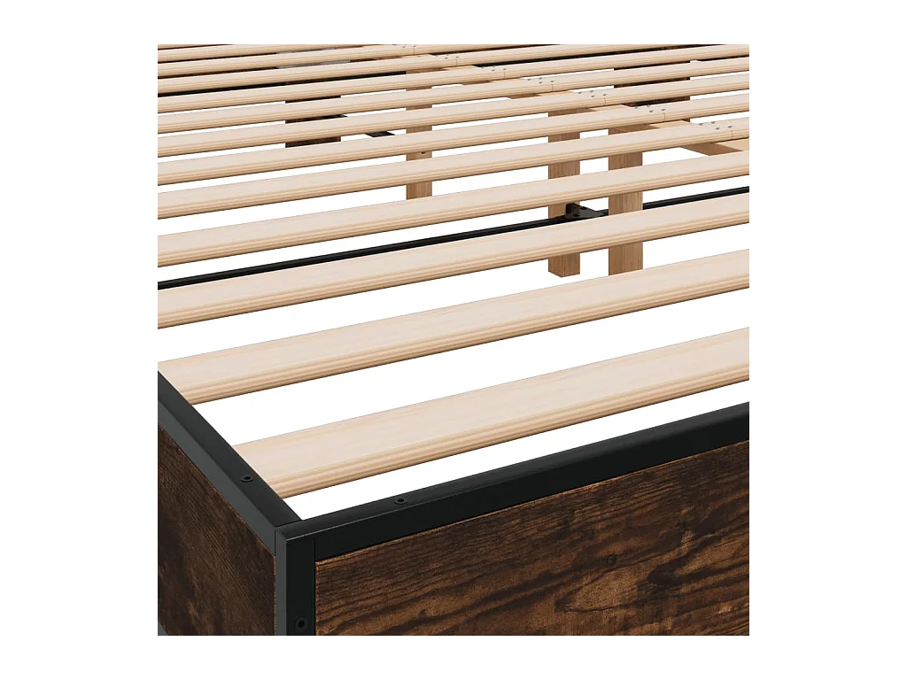 Estructura cama madera ingeniería metal roble ahumado 200x200cm