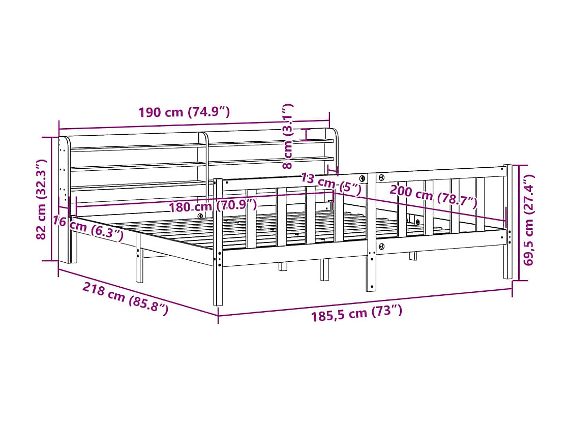 Cadre de lit sans matelas blanc 180x200 cm bois massif de pin