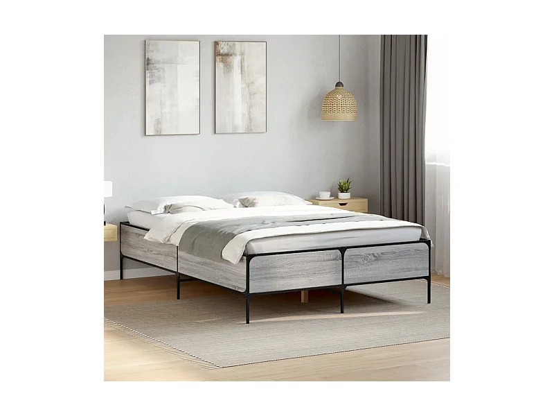 Estructura cama madera ingeniería metal gris Sonoma 120x190 cm