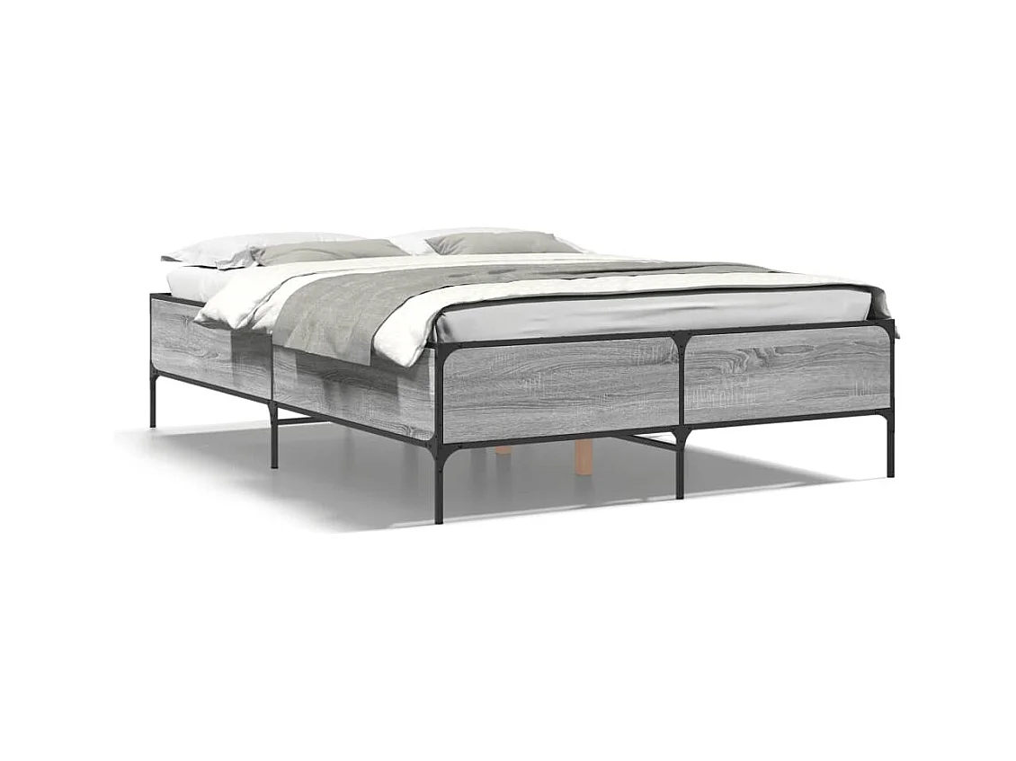 Estructura cama madera ingeniería metal gris Sonoma 120x190 cm