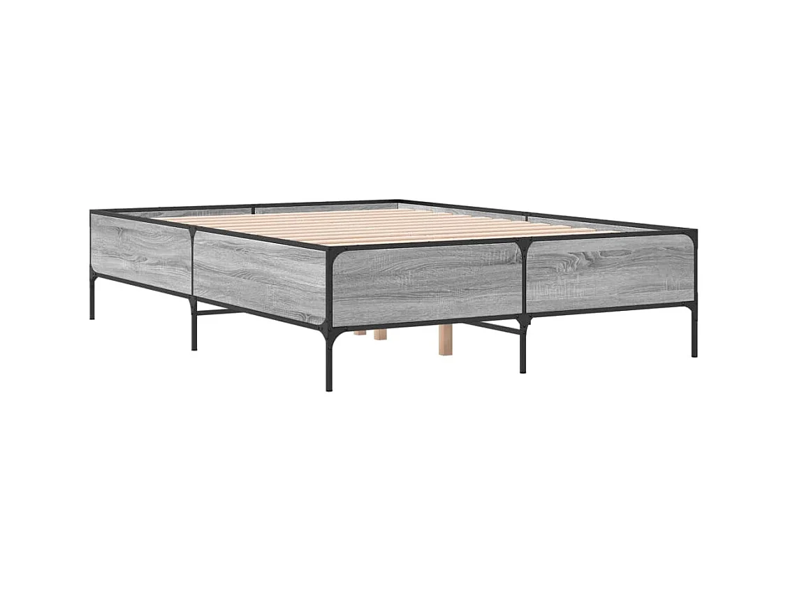 Estructura cama madera ingeniería metal gris Sonoma 120x190 cm
