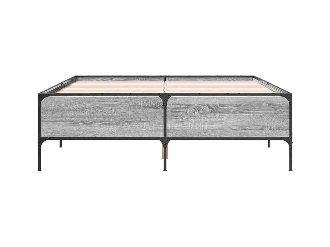 Estructura cama madera ingeniería metal gris Sonoma 120x190 cm