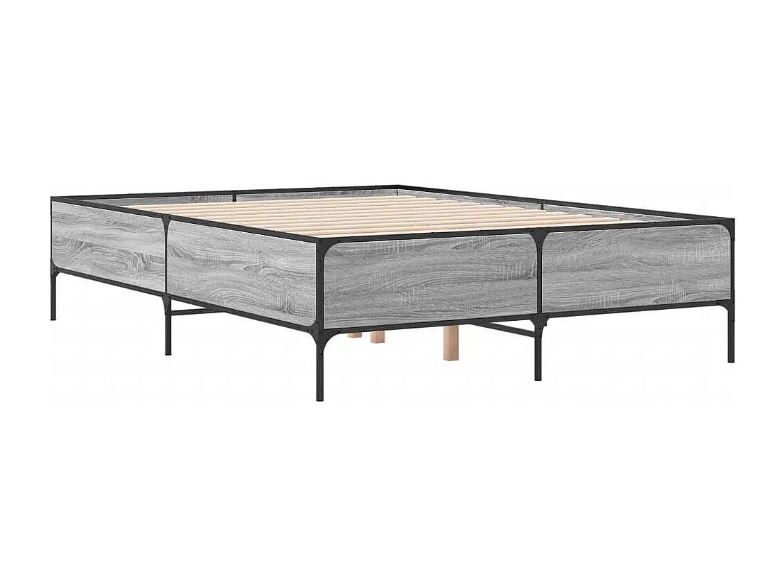Estructura cama madera ingeniería metal gris Sonoma 120x190 cm