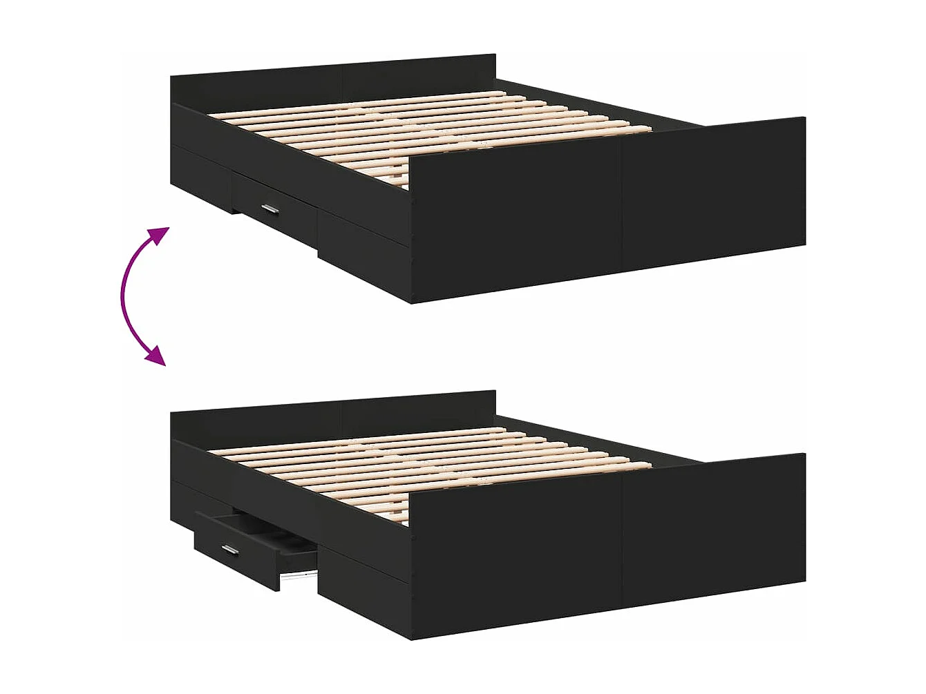 Estrutura de cama c/ gavetas 140x190 cm derivados madeira preto