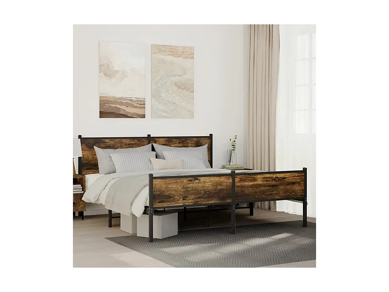 Estrutura de cama sem colchão 180x200cm metal carvalho fumado