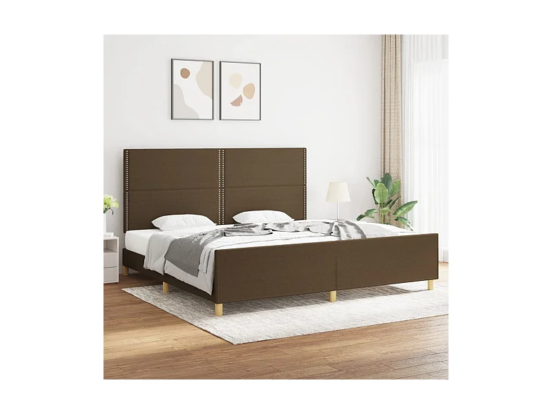 Estrutura de cama sem colchão 200x200 cm tecido castanho-escuro