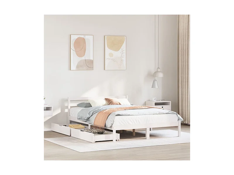 Cadre de lit sans matelas blanc 160x200 cm bois de pin massif