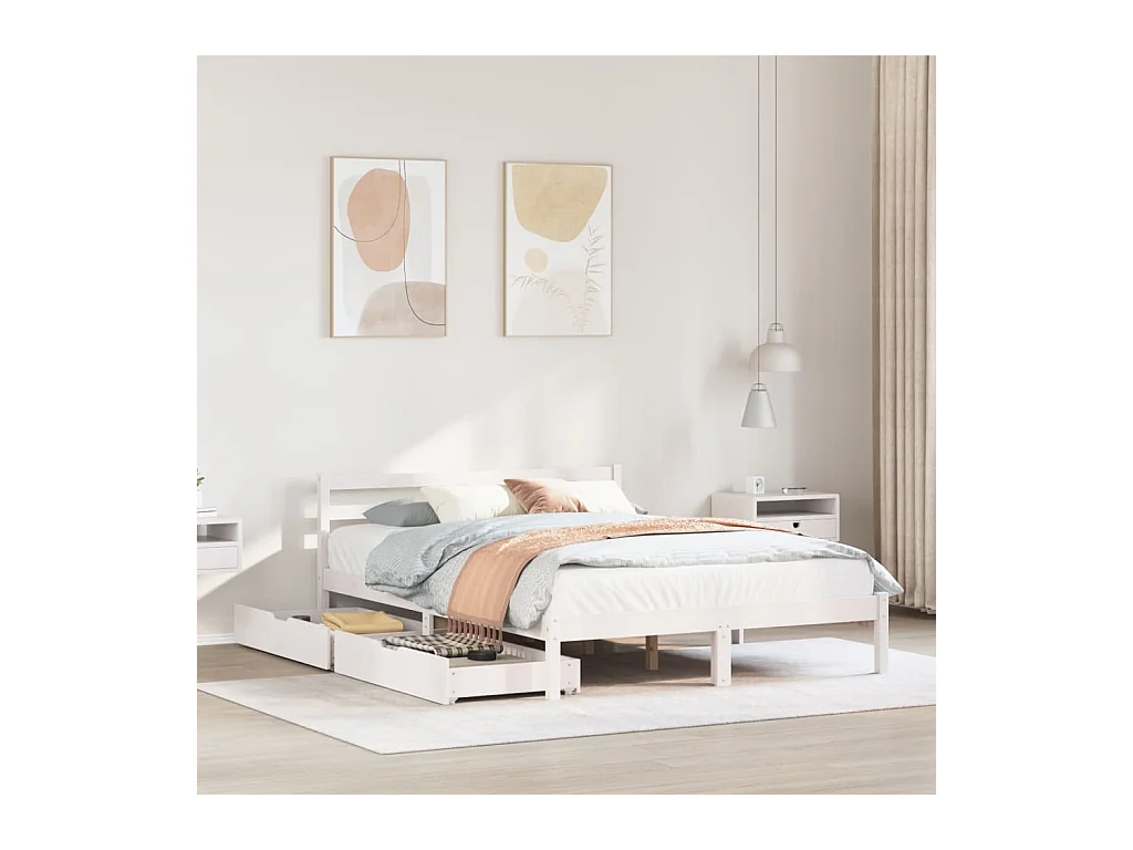 Bedframe zonder matras massief grenenhout wit 160x200 cm