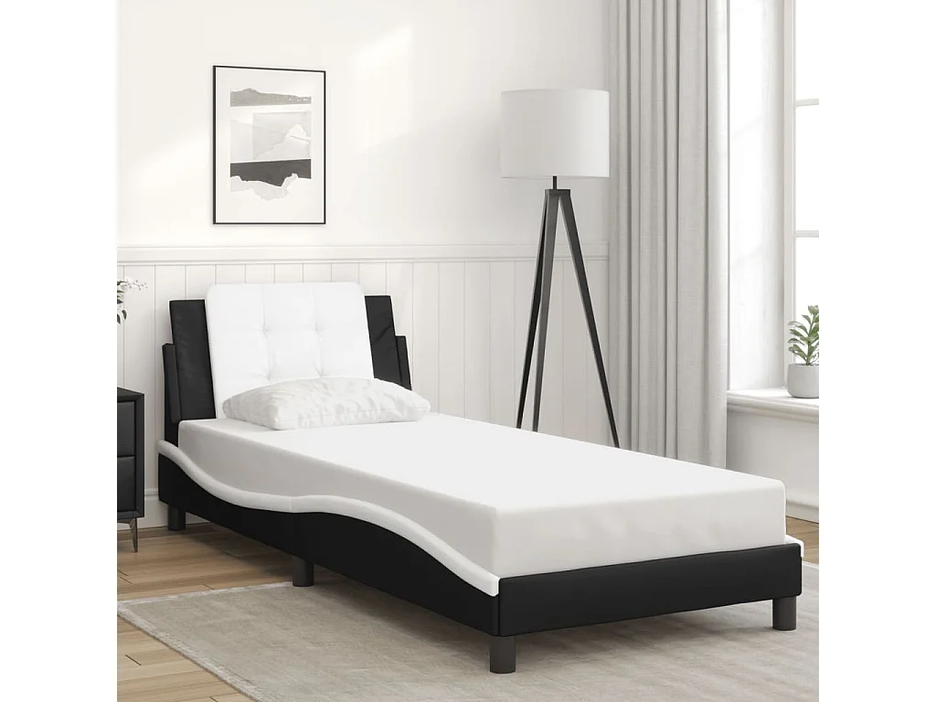 Cadre de lit sans matelas noir et blanc 90x200 cm similicuir
