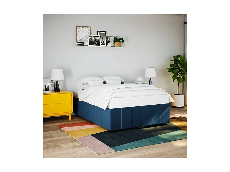Cadre de lit sans matelas bleu 140x200 cm tissu