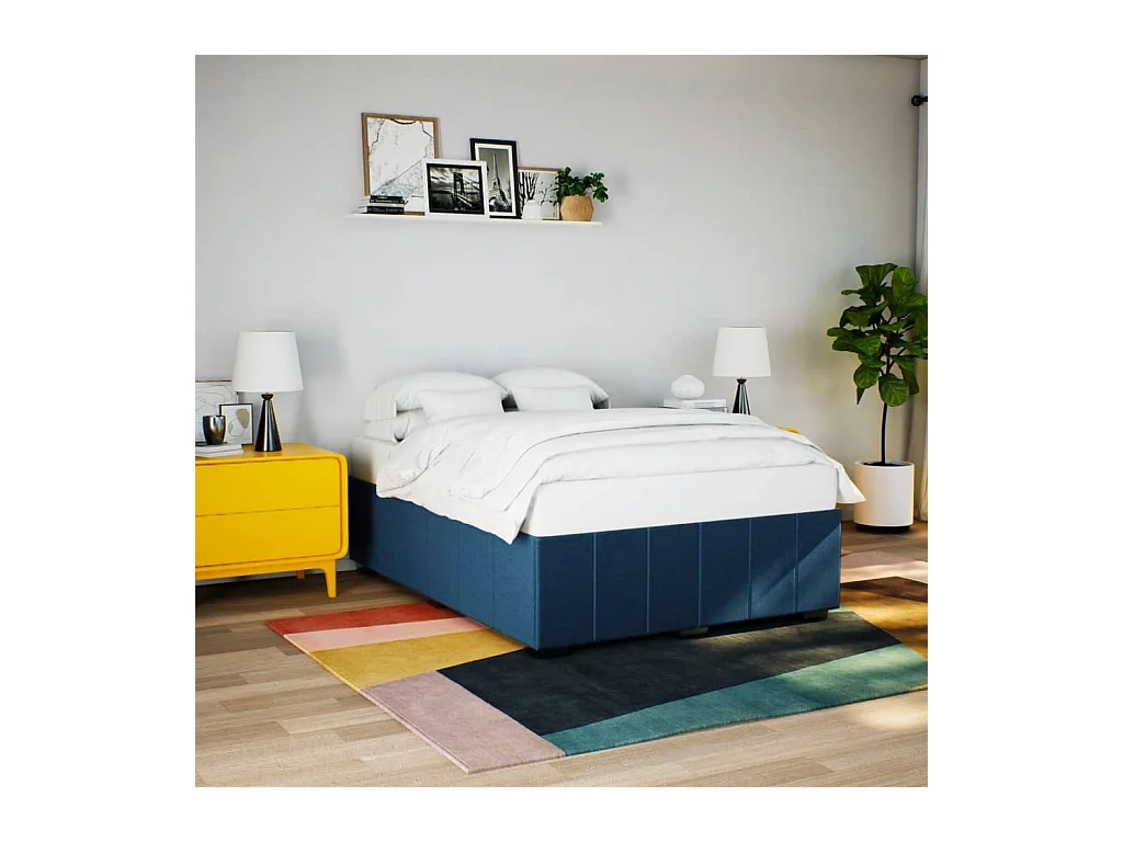 Cadre de lit sans matelas bleu 140x200 cm tissu