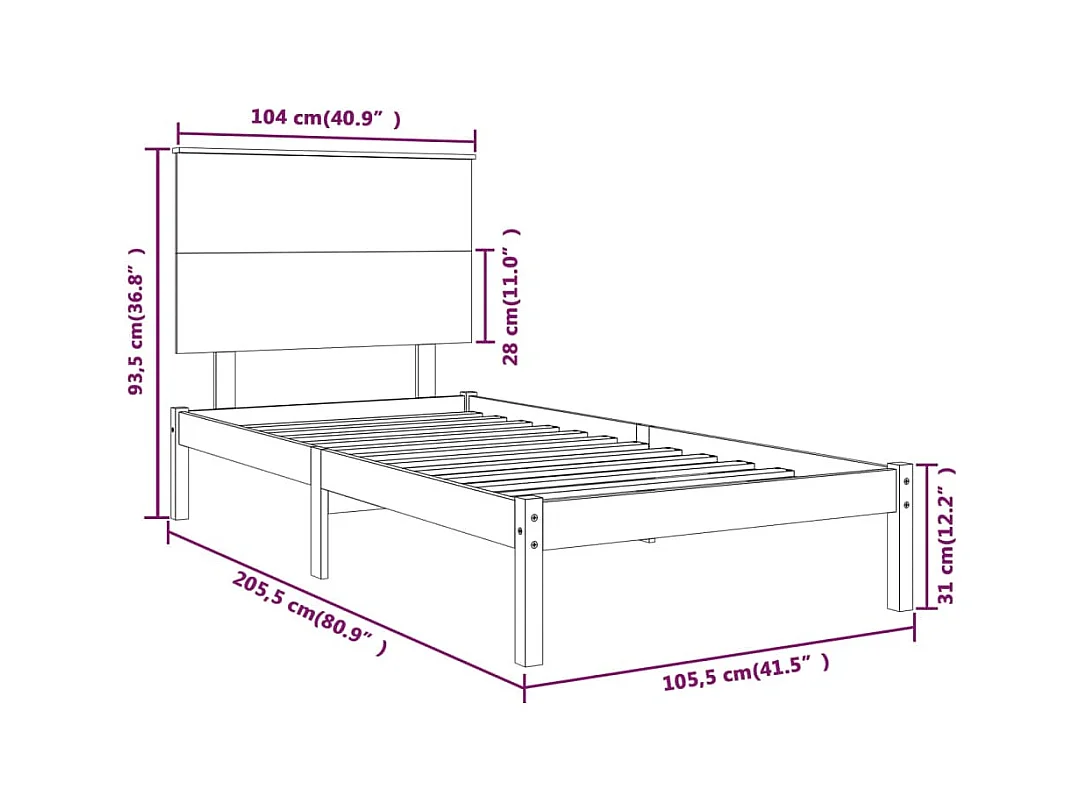 Cadre de lit sans matelas 100x200 cm bois massif de pin