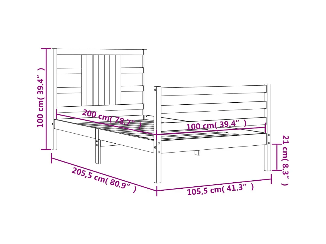Cadre de lit sans matelas 100x200 cm bois massif de pin
